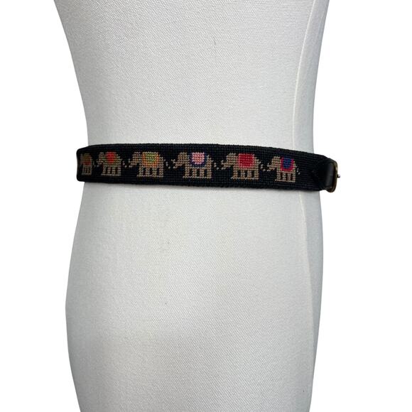 Vintage Elephant Needlepoint Belt Black Leather Preppy Size 31 main image 7